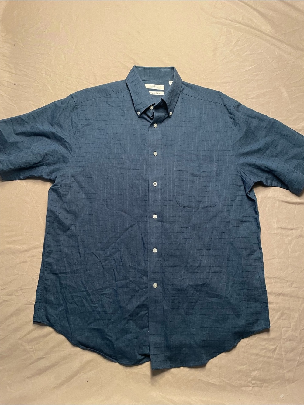 Turnbury European Fabric Men's Short-Sleeve Button-Down Shirt - Navy Blue - Sz L